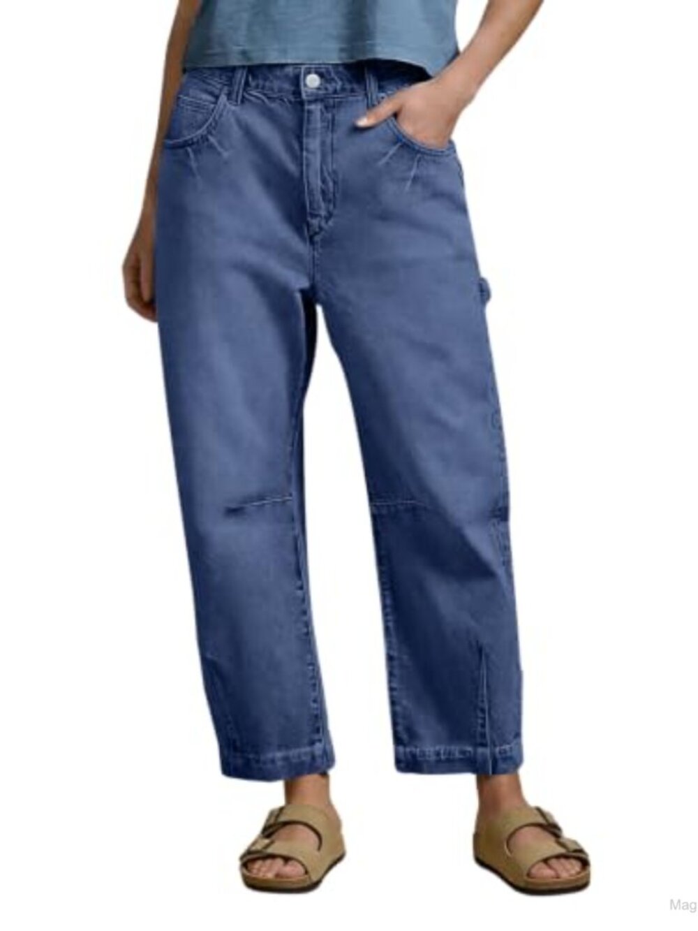 Womens Baggy Barrel Jeans Mid Rise Wide Leg Crop Boyfriend Cargo Denim Ankle